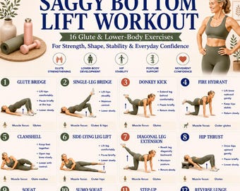 Saggy Bottom Lift Workout Printable, Glute Lift Exercises PDF, Butt Strengthening & Lower Body Workout Guide