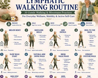 Lymphatische Geh-Routine zum ausdrucken, Geh-Übungsanleitung PDF, täglicher Beweglichkeits- & Wellness-Gehplan