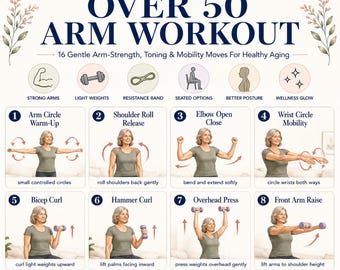 Esercizi per le braccia per over 50 (stampabili), esercizi per le braccia per senior in formato PDF, allenamento leggero con manubri per donne over 50