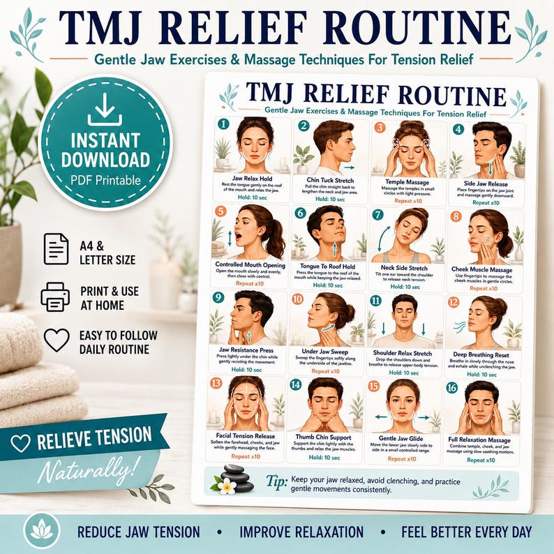 Printable Tmj Ruler TMJ Relief Routine Printable, Jaw Massage & TMJ Exercise PDF, Jaw ...