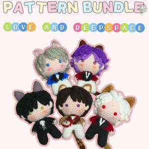 Pattern Bundle 5in1 (Zayne, Xavier, Rafayel, Sylus, Caleb) Cat Version Love and Deepspace Plushie Amigurumi Crochet Doll