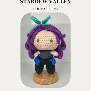 Amigurumi-mönster – Chibi Abigail – Stardew Valley Virkad docka: PDF Digital Nedladdning
