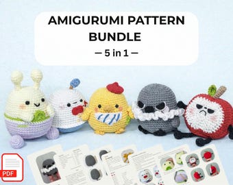 Love and Deepspace Crochet Pattern Bundle: Artsy Birb, Galaxy Kid, Grumpy Crow, Happy Snowman, Sunny Apple (PDF Download)