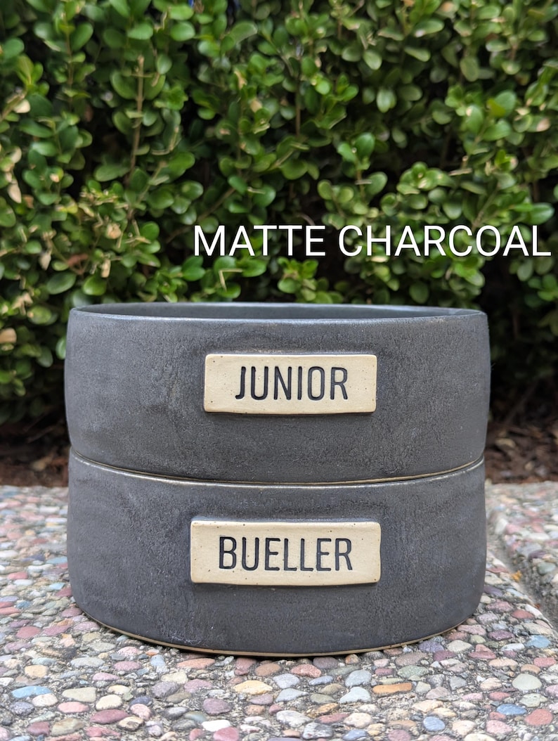 Customized Pet Food Bowl: Multiple Sizes | MADE-TO-ORDER | Ceramic Matte Charcoal