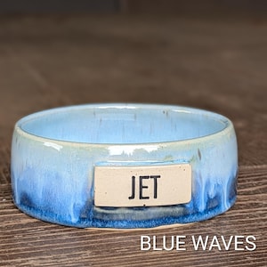 Customized Pet Food Bowl: Multiple Sizes | MADE-TO-ORDER | Ceramic Blue Waves