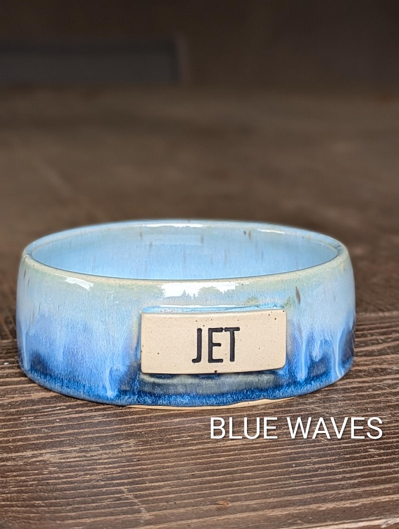 Customized Pet Food Bowl: Multiple Sizes | MADE-TO-ORDER | Ceramic Blue Waves