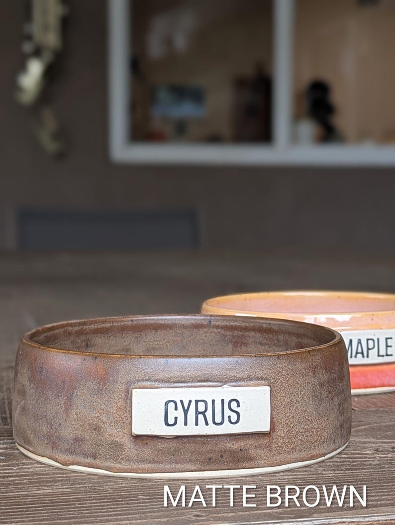 Customized Pet Food Bowl: Multiple Sizes | MADE-TO-ORDER | Ceramic Matte Brown