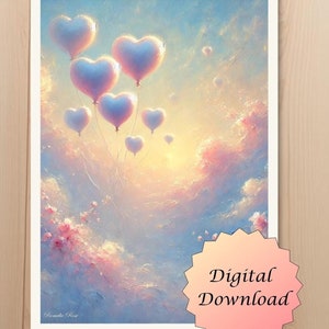 Horizonte de corazones - Tarjeta imprimible PDF 5x7" (Tarjeta del día de San Valentín, Tarjeta de agradecimiento, Tarjeta personalizada)