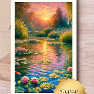 Cartão para impressão Sunset Serenade PDF 4x6" (cartão de felicitações, cartão de agradecimento, cartão em branco, cartão de nota romântico floral vintage abstrato etéreo)