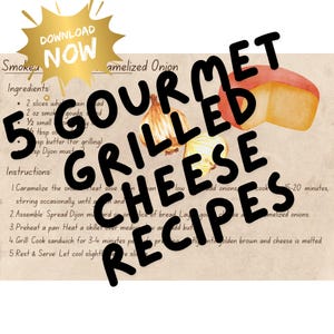 Schede ricette Gourmet Grilled Cheese, ricette facili pre-riempite, idee per pasti veloci, schede ricette stampabili, idee regalo per buongustai, ricette digitali