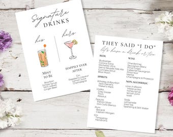 Signature Cocktail Sign | Custom Bar Menu | Printable for Weddings & Events