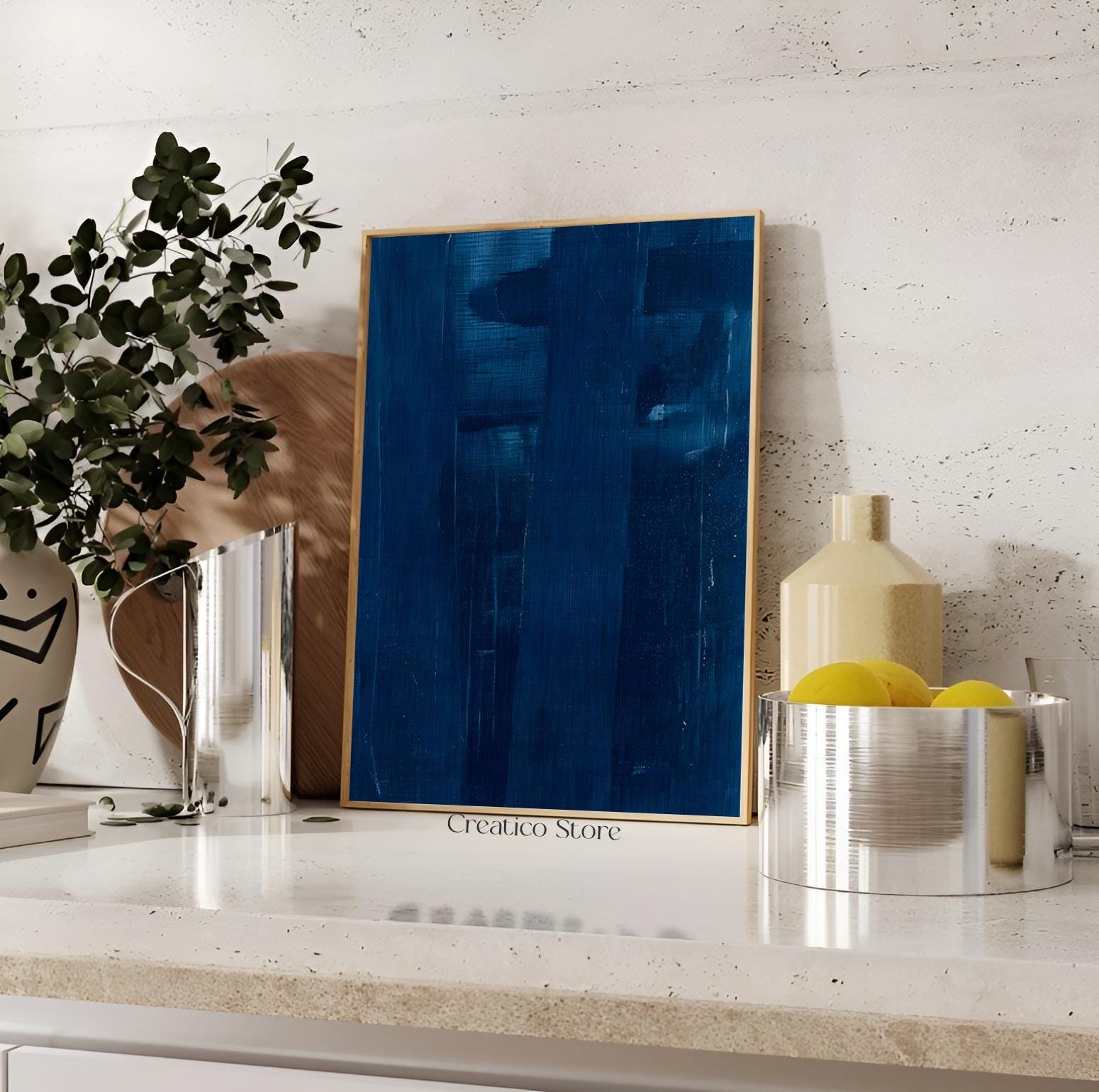 Blue Abstract Wall Art Printable, Navy Textured Minimalist Poster ...