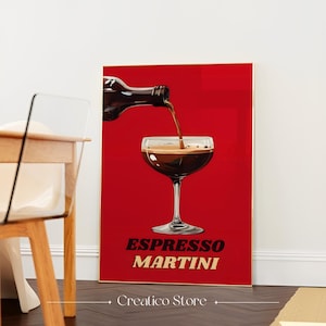 Espresso Martini Wall Art | Retro Cocktail Red Bar Cart Print | Kitchen Drink Poster | Digital Alcohol Printable | Mid Century Modern Decor
