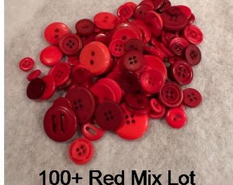 Lot of 100 New Red Plastic Buttons, Never used, Destash
