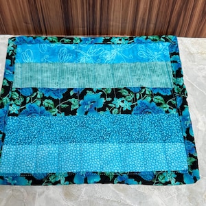 Blue Floral Mug Rug, Candle Mat,  Ready to Ship,