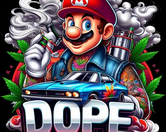Mario Weed PNG-fil | Dope 420 tecknad karaktärsdesign | Digital nedladdning av t-shirts, tatueringar, sublimering, DTF-överföringsfiler och bildesign