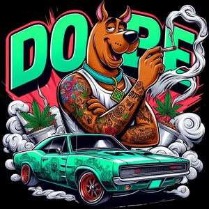 Dope Weed Dog PNG File Smoking Cartoon Design | 420 T-Shirt Transfer | Streetwear Sublimation Art | Printable Car Graphic | Instant Download