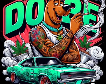 Dope Weed Dog PNG-fil, rökande tecknad design | 420 T-shirtöverföring | Streetwear-sublimeringskonst | Utskrivbar bilgrafik | Direkt nedladdning