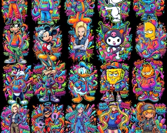 30 tecknade t-shirts för barn i PNG och 30 mockups | Roliga barnfigursdesigner | Tecknad sublimeringskonst | Digital nedladdning i 300 DPI för DTF