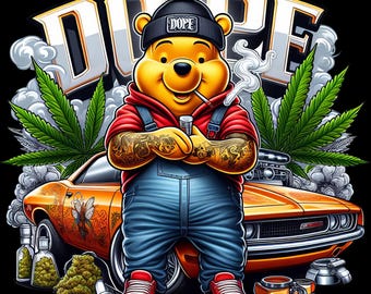 Pooh Weed PNG-fil | Dope Streetwear-tecknad design | 420 T-shirtöverföring | Utskrivbar vektorgrafik | Digital nedladdning för sublimering och DTF