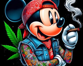 Mickey Weed PNG-fil | Rökning av Weed-tecknad streetwear-design | 420 T-shirtöverföring utskrivbar vektorgrafik | Direktnedladdning | Klistermärkesfil