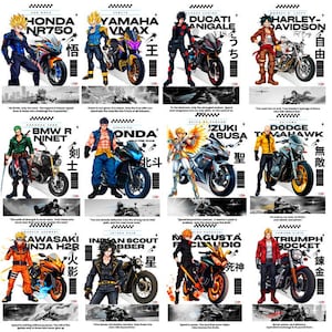 アニメTシャツPNGバンドル（12ファイル）｜漫画バイクアニメデザイン｜300DPI透明昇華＆DTF転送｜即時ダウンロード