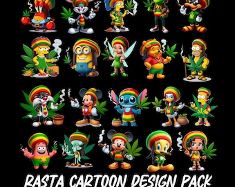 420 Cartoon Weed T-Shirt Bundle | 20 PNG Files + 20 T-Shirt Mock-ups | Cannabis & Stoner Tees | Funny Marijuana Cartoon Sublimation Designs