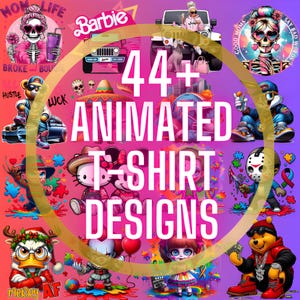 44 Cartoon T-Shirt Bundle PNG Files Funny Tee Shirt Transparent Sublimation Design Digital Prints T-Shirt Vector Transfers Printable PDF