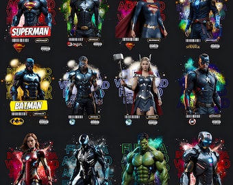 30 Kids Superhero T-Shirt PNG Bundle | Cartoon Character Designs | Superhero Sublimation Files | 300 DPI Digital Download for T-Shirts Kid's