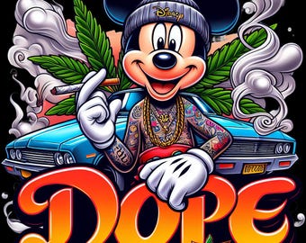 Mickey Dope Weed PNG | Rökningstecknad Streetwear-design | 420 T-shirtöverföring | Utskrivbar vektorgrafik | Direktnedladdning | Klistermärkesfil