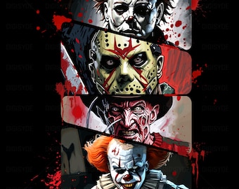 Halloween Horror Anime PNG File | Scary Movie Characters T-Shirt Design | Creepy Cartoon Horror Sublimation PNG | 300 DPI Digital Download