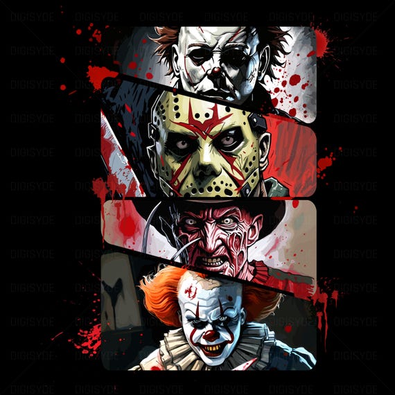 Halloween Horror Anime PNG File | Scary Movie Characters T-Shirt Design | Creepy Cartoon Horror Sublimation PNG | 300 DPI Digital Download