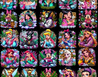 85 Weed Cartoon Princess PNG Bundle | Weed T-Shirt Designs | Cannabis Queen & Stoner Girl Art | 300 DPI Sublimation Art | Transparent Files