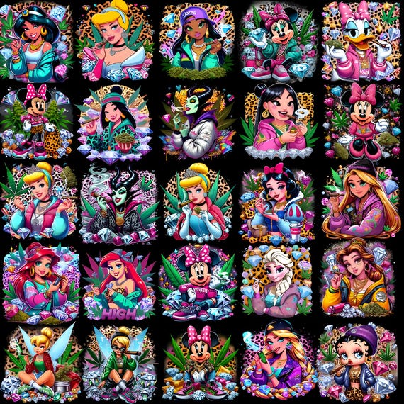 85 Weed Cartoon Princess PNG Bundle | Weed T-Shirt Designs | Cannabis Queen & Stoner Girl Art | 300 DPI Sublimation Art | Transparent Files