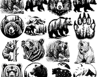 Black Bear PNG Bundle: Urban Streetwear Designs (Digital Download, 300 DPI Sublimation Files)