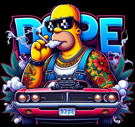 Homer Simpson Weed PNG File | Dope The Simpsons Cartoon Design 420 Streetwear T-Shirt Transfer File Instant Digital Download Cars & Apparel