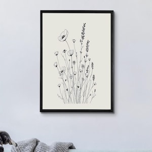 Impresión de arte floral minimalista: Ilustración botánica en blanco y negro (descarga digital)