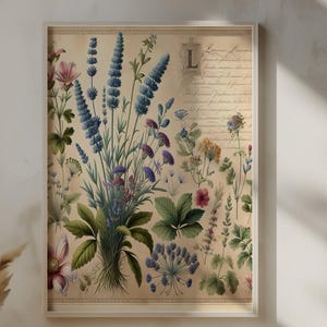 Conjunto de láminas botánicas vintage, arte floral para pared, ilustración de flores antiguas, descarga digital, decoración del hogar, 5 tamaños incluidos, arte de herbario