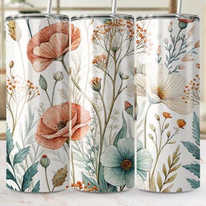 Envoltura floral para vaso: Diseño de flores de acuarela, vaso delgado de 20 oz (descarga digital)