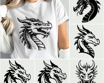 Black and White Dragon PNG Bundle, Mythical Clipart (Digital Download)