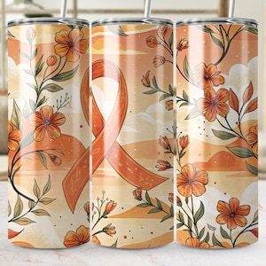 Leukemia Awareness Tumbler Wrap: Orange Ribbon Floral PNG (Digital Download)