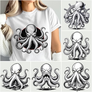 Octopus Clipart PNG Bundle, Nautical Vector Graphics