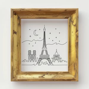 Paris Cityscape Line Art Print: Eiffel Tower, France Souvenir (Digital Download, 5 Sizes Available)