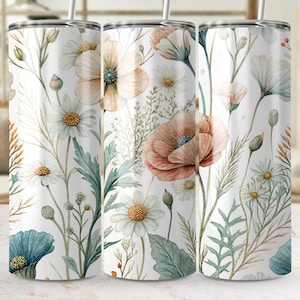 Envoltura para vaso con diseño floral de acuarela: vaso delgado de 20 oz (sublimación) (descarga digital)
