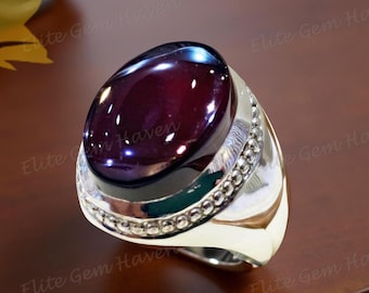 Jemenitischer Aqeeq Ring Shefat Al Abad Al Habshi Schwarzer Aqeeq Jemenitischer Kabadi Aqeeq Achat Akik Haqiq Stein Ring Herren Große tiefe Blutfarbe unter Licht