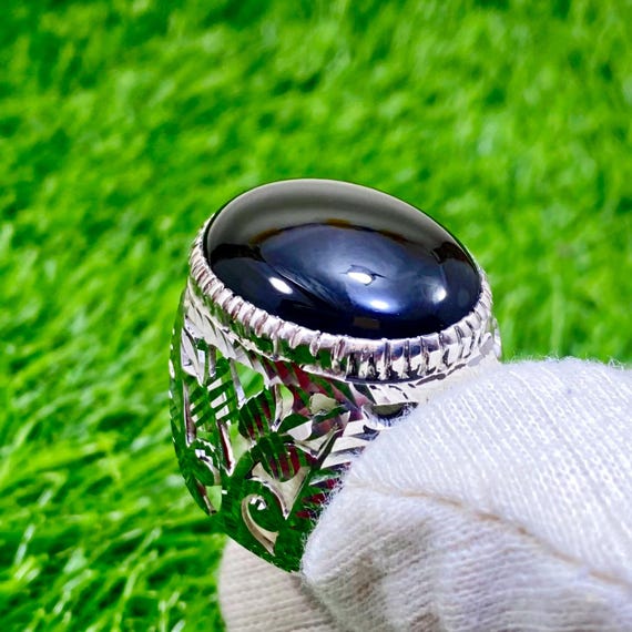 Natural Black Yemeni Aqeeq Ring, High Quality Silver Yamani Agate Ring,  Shia Rings, Men Black Stone Ring, Black Yemeni Aqeeq, Haqeek Ring