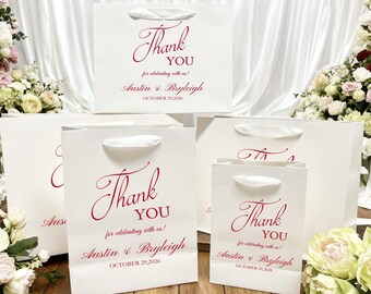 Personalized Wedding Gift Bags, Custom Paper Bag With Names, Thank You Wedding Gift Bags, Bag With Satin Ribbon Handles Wedding Day