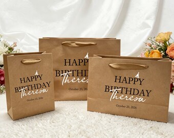 Personalized Birthday Gift Bags,  Custom Elegant Favor Bags, Party Gift Bag For Guests, Kraft Paper Bags, Happy Birthday Favors