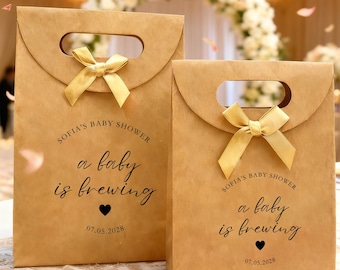 Personalized Baby Shower Gift Bags, Elegant Favor Tote with Bow