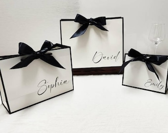 Personalized Name Gift Bags, Ribbon Tie Rope Gift Bags, Wedding Gift Bags, Custom Bridesmaid Gift Bags, Bachelorette Party Bag